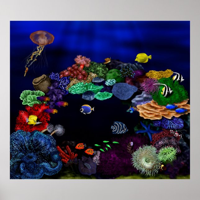 Colourful Coral & Fish Reef Art Poster (Front)