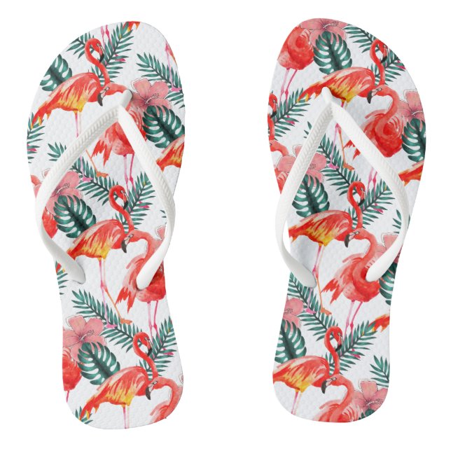 Colourful Coral Pink Flamingo Pattern Thongs (Footbed)