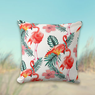 Colourful Coral Pink Flamingo Tropical Pattern Cushion