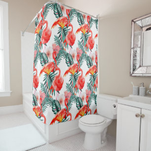 Colourful Coral Pink Flamingo Tropical Pattern Shower Curtain
