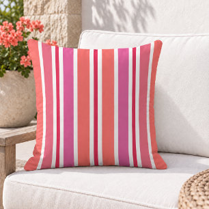 Colourful Coral Pink Magenta Vertical Stripe Cushion