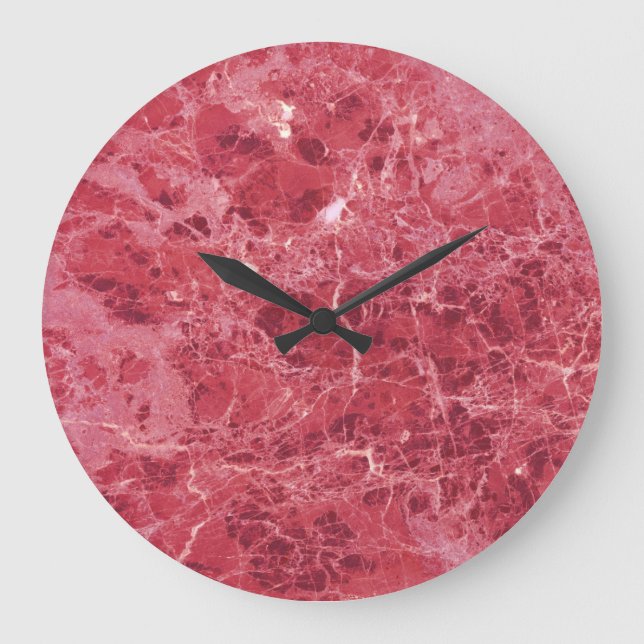 Colourful coral red marble large clock (Front)