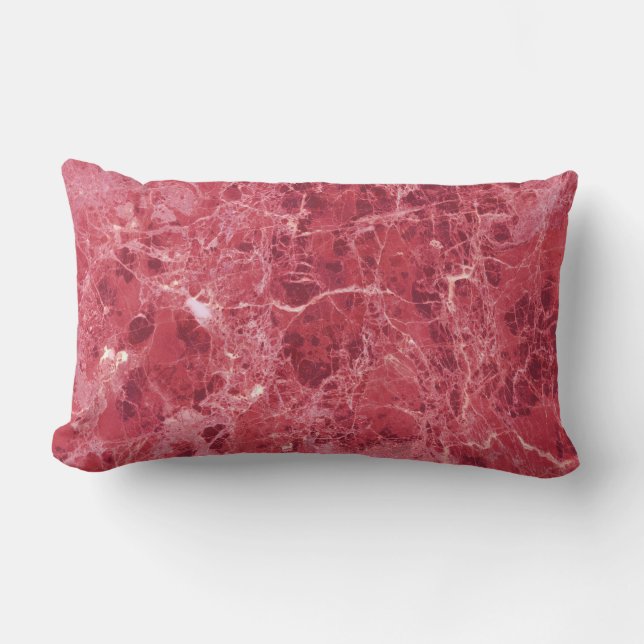 Colourful coral red marble lumbar cushion (Front)