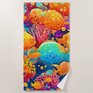 Colourful Coral Reef Artwork Beach Towel