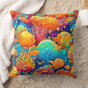 Colourful Coral Reef Artwork Cushion