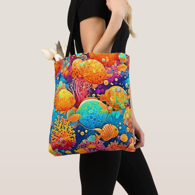 Colourful Coral Reef Artwork Tote Bag (Close Up)