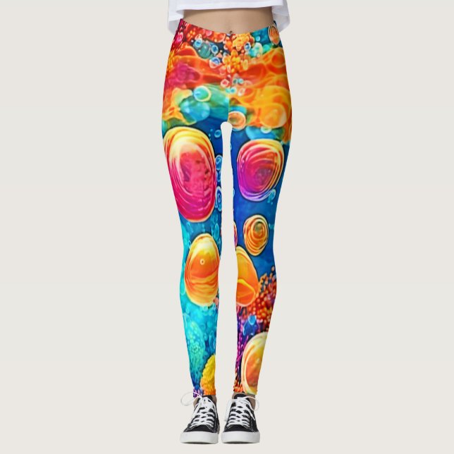 Colourful Coral Reef Bubbles Leggings (Front)