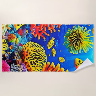 Colourful Coral Reef Design Beach Towel