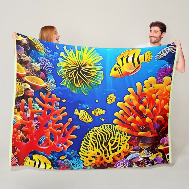Colourful Coral Reef Design  Fleece Blanket (In Situ)