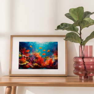 Colourful Coral Reef Digital Oil Painting Poster