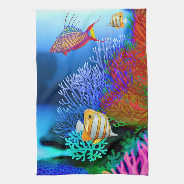 Colourful Coral Reef Fish Kitchen Towels (Vertical)