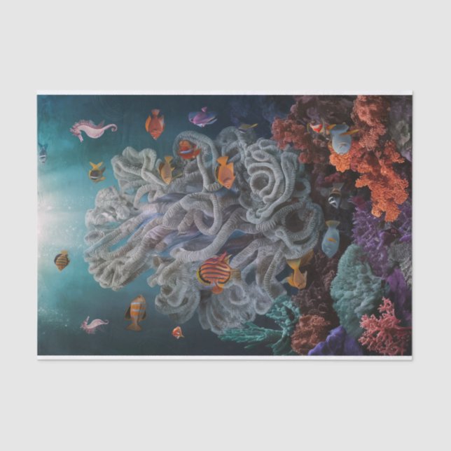 Colourful Coral Reef Statue, Tropical Fish Tissue Paper (Front)