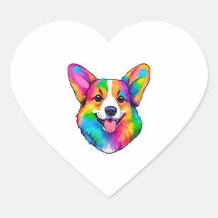 Colourful Corgi   Heart Sticker
