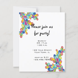 Colourful Corner Curls Party Invitation