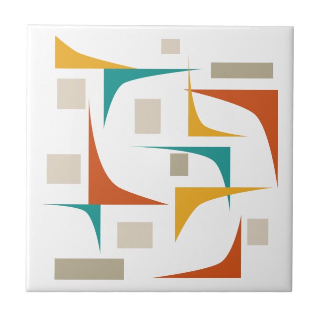 Colourful Corners And Rectangles Mid-century Moder Ceramic Tile (Front)