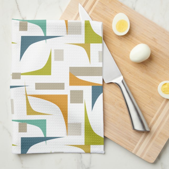 Colourful Corners Mid Century Modern Pattern Tea Towel (Quarter Fold)