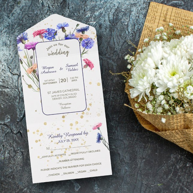 Colourful Cornflowers Photo Wedding All In One Invitation (Creator Uploaded)