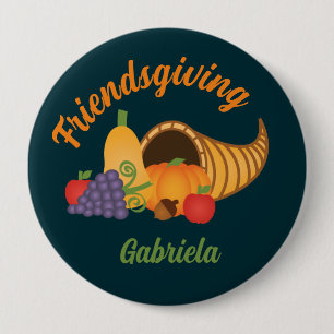 Colourful Cornucopia Friendsgiving Party Name Tag 10 Cm Round Badge