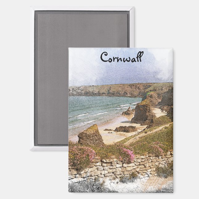Colourful Cornwall England Coastal Scenery Magnet (Front/Back)