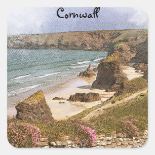 Colourful Cornwall England Coastal Scenery Square Sticker