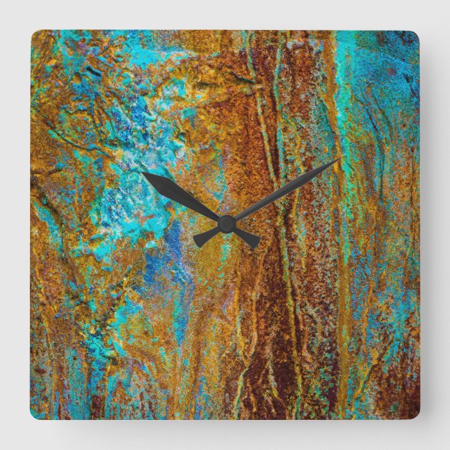 Colourful Corrosion Square Wall Clock (Front)