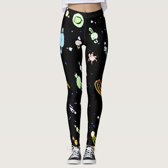 Colourful Cosmic Celestial Splendour Pattern Leggings (Front)