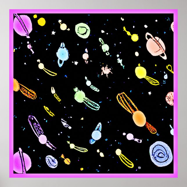 Colourful Cosmic Celestial Splendour Pattern Poster (Front)