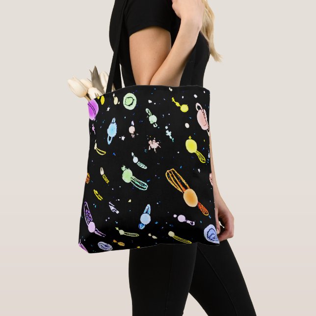 Colourful Cosmic Celestial Splendour Pattern Tote Bag (Close Up)