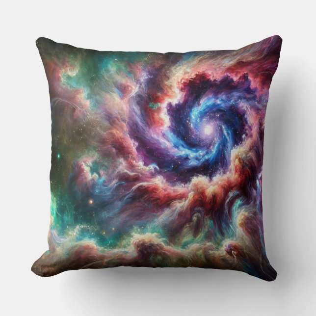 Colourful Cosmic Galaxy Swirl with Radiant Nebula Cushion (Front)