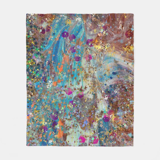 Colourful Cosmic Marble Art Fleece Blanket (Front)