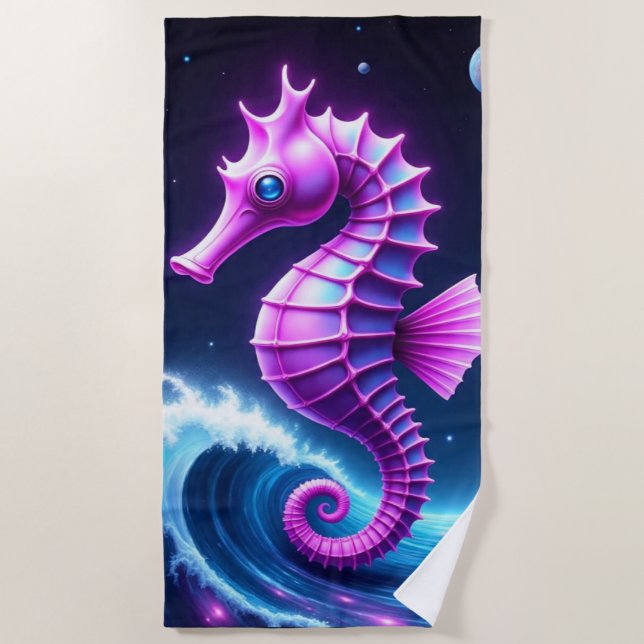 Colourful Cosmic Seahorse  Beach Towel (Front)