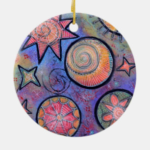 Colourful Cosmic Stars Celestial Ceramic Ornament