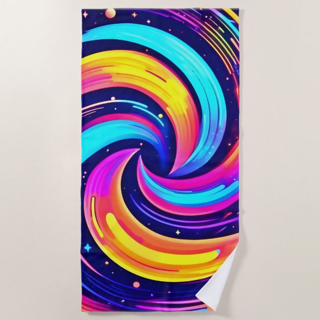 Colourful Cosmic Swirl Beach Towel (Front)