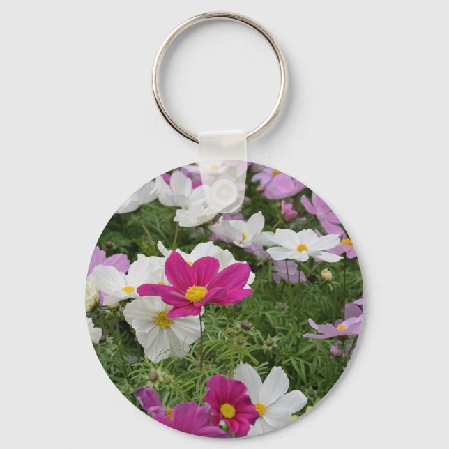 Colourful cosmos flower garden key ring (Front)