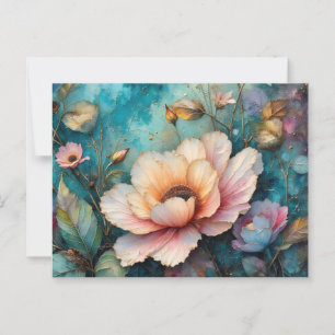 Colourful Cosmos Flower leaves and sky Postcard