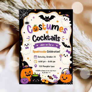 Colourful Costumes And Cocktails Halloween Party Invitation