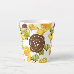 Colourful Cosy Autumn Watercolor Pattern Monogram Latte Mug