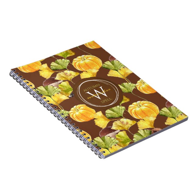 Colourful Cosy Autumn Watercolor Pattern Monogram Notebook (Right Side)
