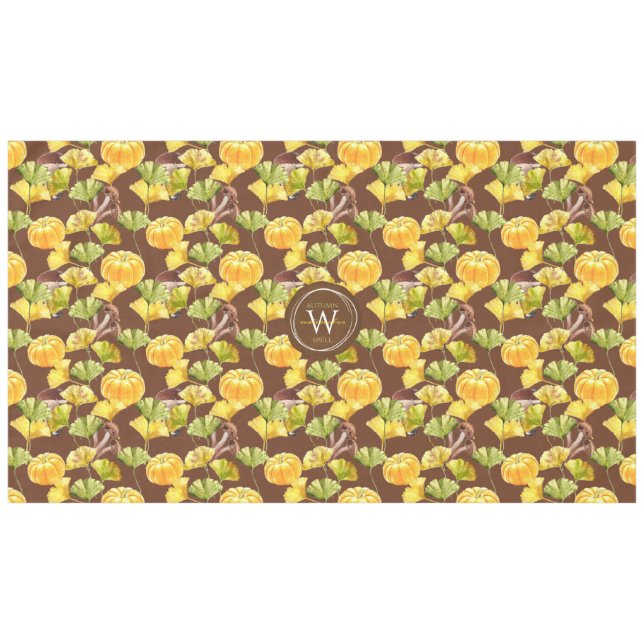 Colourful Cosy Autumn Watercolor Pattern Monogram Tablecloth (Front (Horizontal))