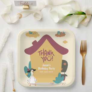 Colourful Cosy House Kids Birthday Thank You Paper Plate