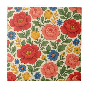 Colourful Cottage Blossoms Ceramic Tile