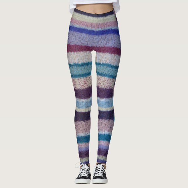 colourful cottagecore shabby chic knitted striped leggings (Front)