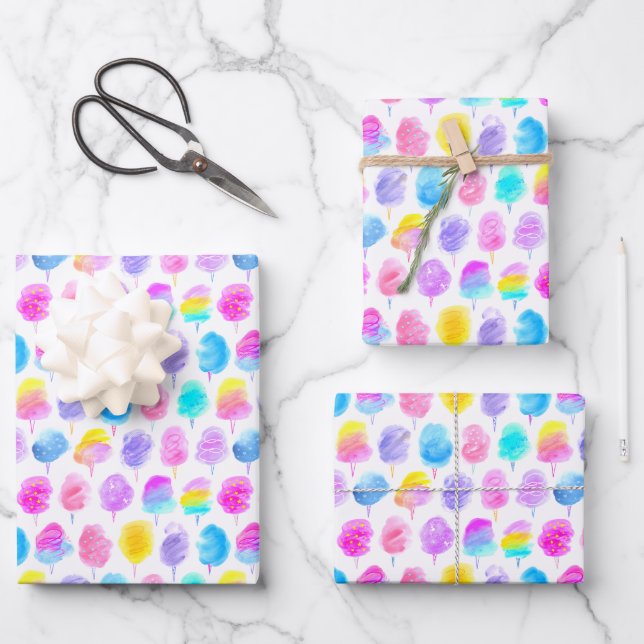 Colourful Cotton Candy Watercolor Pattern Wrapping Paper Sheet (Front)