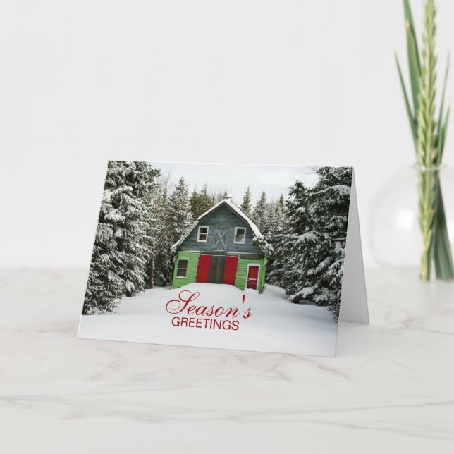 Colourful Country Barn Christmas Holiday Card (Front)