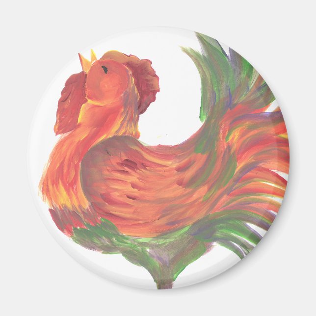 Colourful Country Crowing Rooster Art Magnet (Front)