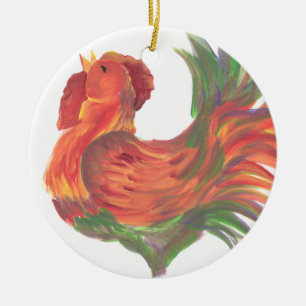 Colourful Country Crowing Rooster Ceramic Ornament