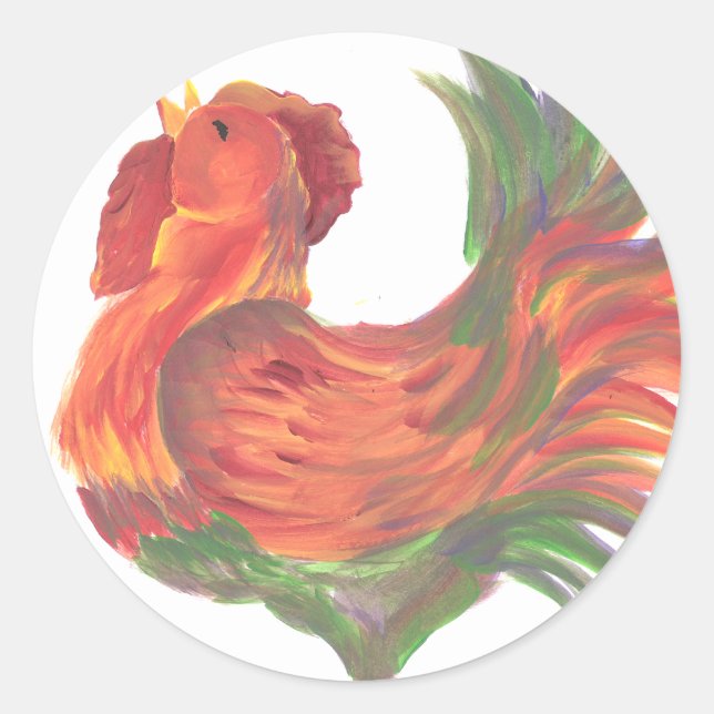 Colourful Country Crowing Rooster Classic Round Sticker (Front)