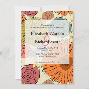 Colourful country flowers leaves wedding invitatio invitation