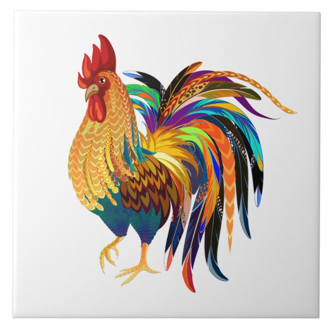 Colourful Country rooster decor Ceramic Tile (Front)