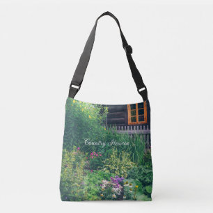 Colourful countryside house with a garden crossbody bag